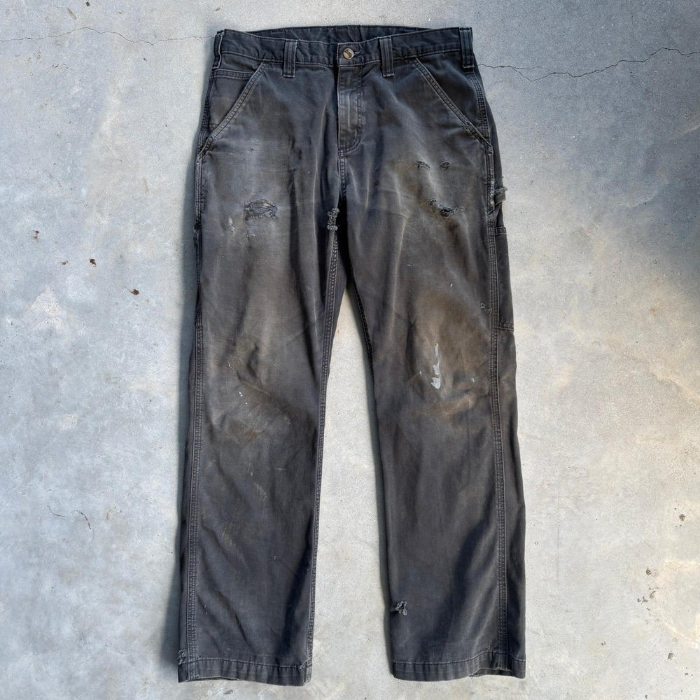 Vintage Carhartt B324 BLK Faded Carpenter Work Pants Black Distressed 32x30